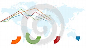 Statistics concept, Business Data Graph chart concept on world map. Market report animation with pie charts and line graph. 4K