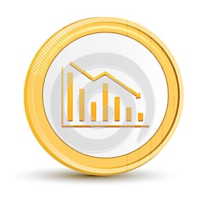Statistics down icon gold round button golden coin shiny frame luxury concept abstract illustration isolated on white background