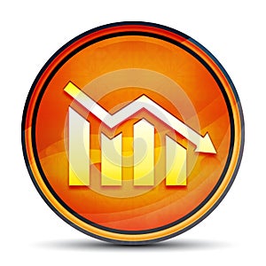 Statistics down icon shiny bright orange round button illustration