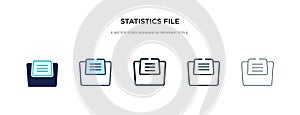 Statistics file icon in different style vector illustration. two colored and black statistics file vector icons designed in filled