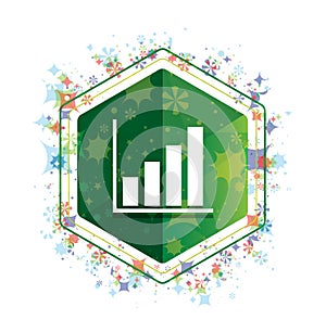 Statistics icon floral plants pattern green hexagon button