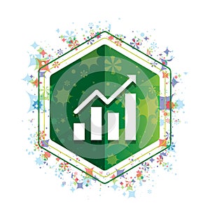 Statistics icon floral plants pattern green hexagon button