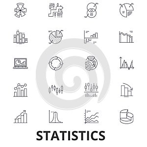 Statistics, infographics, data, chart, number, graphic, analytic, static concept line icons. Editable strokes. Flat