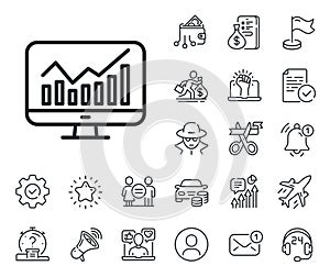 Statistics line icon. Data analysis sign. Salaryman, gender equality and alert bell. Vector