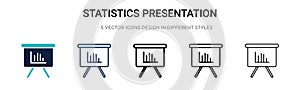 Statistics presentation icon in filled, thin line, outline and stroke style. Vector illustration of two colored and black