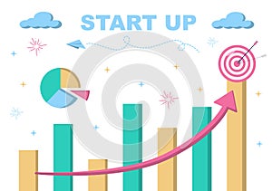 Statistics Startup Flat Illustration of business Development process, Innovation product, and creative idea.Statistics Startup