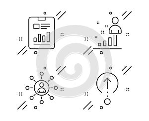Stats, Networking and Report document icons set. Swipe up sign. Vector