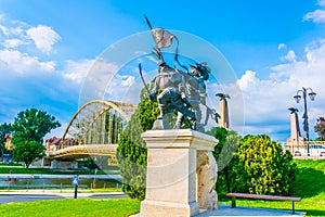 Statue of Adolf von Schwarzenberg and Palffy Miklos in Gyor Hungary...IMAGE