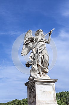Statue at Aelian bridge also known unter name bridge of the holy angels which lead to the castel sant` Angelo, the castle of the