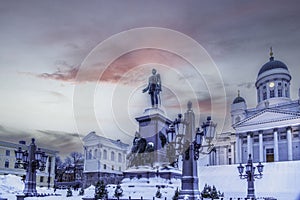 Statue of Alexander II, emperor of Russia, in front of Helsinki Lutheran Cathedral