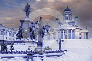 Statue of Alexander II, emperor of Russia, in front of Helsinki Lutheran Cathedral