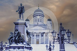 Statue of Alexander II, emperor of Russia, in front of Helsinki Lutheran Cathedral