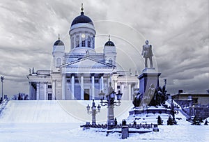 Statue of Alexander II, emperor of Russia, in front of Helsinki Lutheran Cathedral