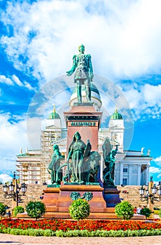 Statue of Alexander II in Senaatintori Senate square in Helsinki, Finland ...IMAGE