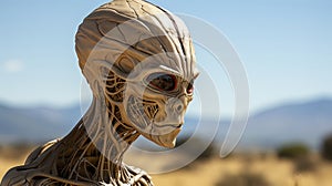A statue of an alien in the desert. Generative AI.
