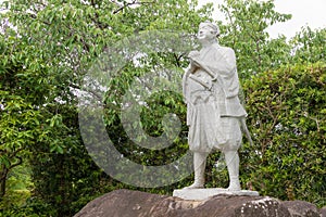 Statue of Amakusa Shiro 1621?-1638 at Remains of Hara castle in Shimabara, Nagasaki, Japan. He was