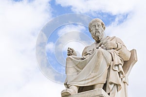 The statue of the ancient philosopher Plato in Athens, Greece