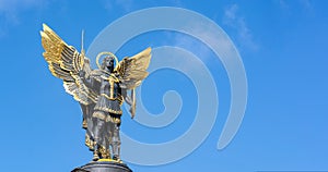 Statue of an angel on Independence Square in Kyiv. Archangel Michael is the heavenly patron of Kyiv