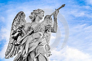 Statue of an Angel with the Lance by Domenico Guidi on Sant'Angelo Bridge in Rome, Italy