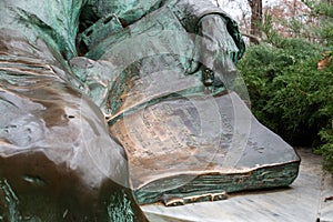 Statue of Anonymous in park near Vajdahunyad castle in Budapest, Hungary