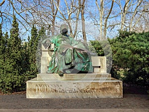 Statue of Anonymus in the courtyard of Vajdahunyad Castle, Budapest, Hungary