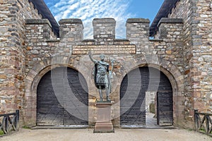 Statue of Antoninus Pius in front of the main gate of the Roman fort Saalburg near Frankfurt