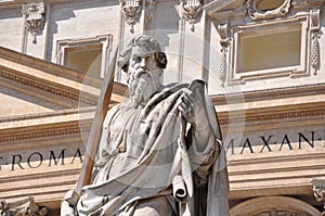 Statue Of Apostle Paul With A Sword In St. Peter`S Square, Vatican City, Rome, Italy.