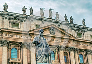 Statue of apostle Peter in front of the Basilica of St. Peter in
