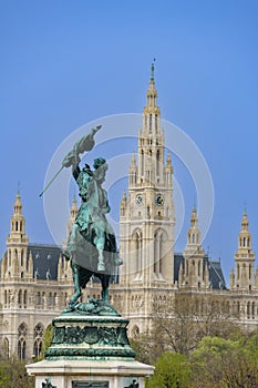 Statue of Archduke Charles on the Heldenplatz in front of the Viennese City Hall photo