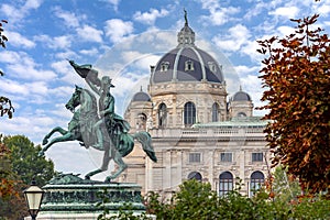 Statue of Archduke Charles and Museum of Natural History dome, Vienna, Austria