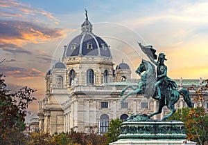 Statue of Archduke Charles and Museum of Natural History dome, Vienna, Austria