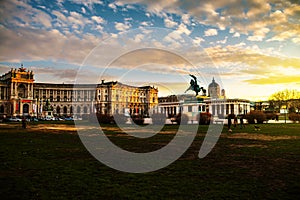 Statue of Archduke Charles in Vienna, Austria at sunset