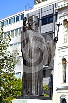 Statue of the Archibishop Damaskinos in Metropoli square, in Athens photo