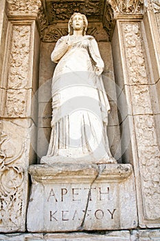 Statue of Arete, in the wall of the Celsus Library, Ephesus