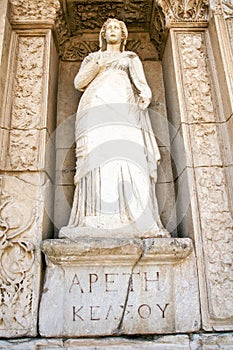 Statue of Arete, in the wall of the Celsus Library, Ephesus photo