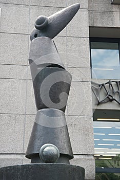 Statue, Artist Max Ernst, Habakuk, City of Dusseldorf, North Rhine-Westphalia, Germany. Sculpture of surreal bird `Habakuk`