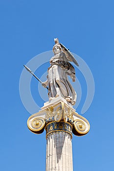 Statue of Athena Promachos on column in front of National Academy building