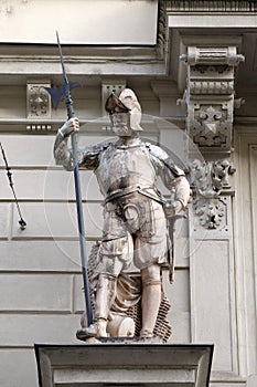 Statue of Austrian soldiers on the portal of City Hall. Graz