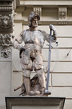 Statue of Austrian soldiers on the portal of City Hall. Graz