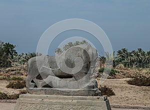 Statue of Babylonian lion in Babylon ruins Iraq