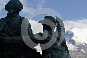 Statue of Balmat and Saussure in Chamonix, France