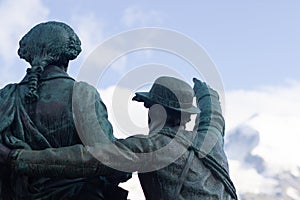 Statue of Balmat and Saussure in Chamonix, France