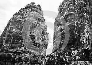 statue Bayon Temple Angkor Thom, Cambodia. Ancient Khmer archite