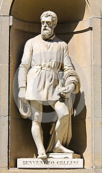 Statue of Benvenuto Cellini in Uffizi Colonnade, Florence