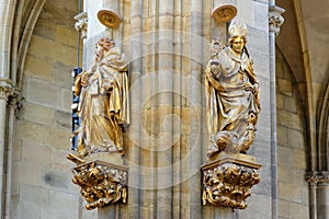 Statue of a bishop in the Saint Vitus Cathedral in Prague, Czech Republic