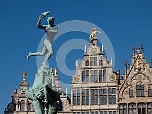 Statue of Brabo At The Market Square In Antwerpen