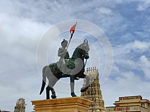 Statue of the brave Indian warrior king who fought against Islamic invaders is carved outside the South India