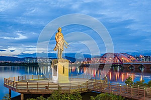 The statue and bridge of chuncheon at nigth,south korea.