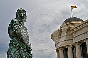 A statue on the Bridge of Civilizations