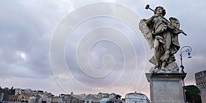 Statue in Bridge near Castel Santangelo, Rome, Italy.